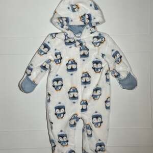 Baby Gear Fleece Zip Up Footed Bodysuit Blue Penguin Sz 3-6m